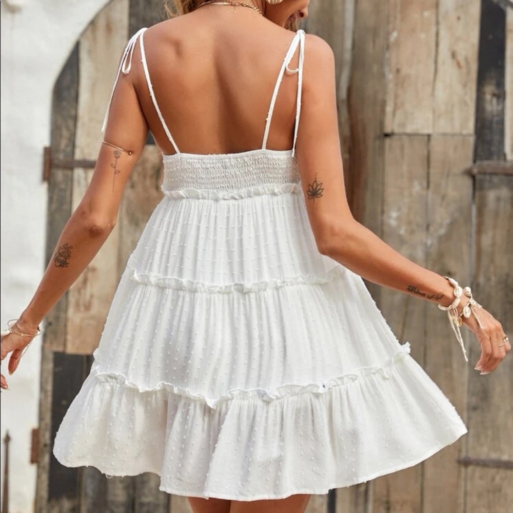 Boho Swiss dot frill trim cami mini dress white - Picture 3 of 15